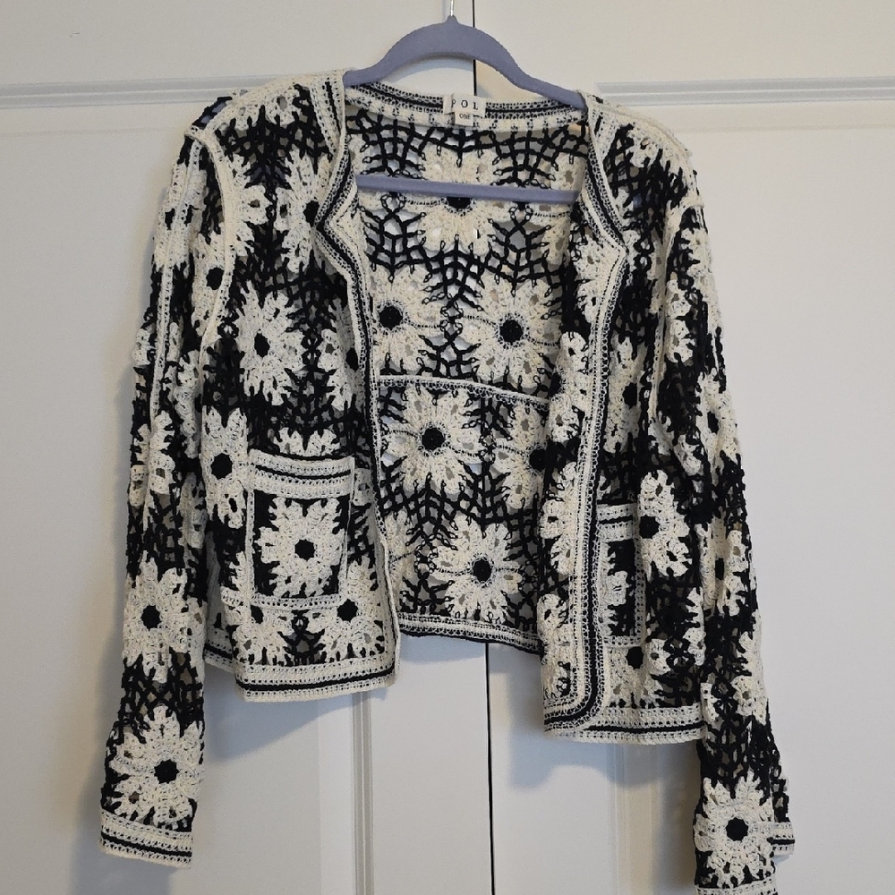 NWOT POL Black and White Crochet Cardigan